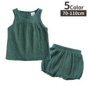 セットアップ 上下セット 2点セット キッズ ベビー 子供服 ノースリーブ ショートパンツ トップス ボトムス 無地 シンプル かわいい カジュアル バックボタン お出かけ 女の子 男の子 赤ちゃん 子ども服 こども服 70cm 80cm 90cm 100cm 110cm