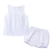 セットアップ 上下セット 2点セット キッズ ベビー 子供服 ノースリーブ ショートパンツ トップス ボトムス 無地 シンプル かわいい カジュアル バックボタン お出かけ 女の子 男の子 赤ちゃん 子ども服 こども服 70cm 80cm 90cm 100cm 110cm