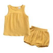 セットアップ 上下セット 2点セット キッズ ベビー 子供服 ノースリーブ ショートパンツ トップス ボトムス 無地 シンプル かわいい カジュアル バックボタン お出かけ 女の子 男の子 赤ちゃん 子ども服 こども服 70cm 80cm 90cm 100cm 110cm