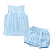 セットアップ 上下セット 2点セット キッズ ベビー 子供服 ノースリーブ ショートパンツ トップス ボトムス 無地 シンプル かわいい カジュアル バックボタン お出かけ 女の子 男の子 赤ちゃん 子ども服 こども服 70cm 80cm 90cm 100cm 110cm