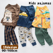 パジャマ 上下セット 部屋着 ルームウェア キッズ ジュニア 子ども 子供 男の子 女の子 インナー 長袖 長ズボン ラウンドネック ウエストゴム 動物柄 アニマル柄 犬 ネコ うさぎ くま きつね ゾウ 恐竜 ライオン スイカ 星 ストライプ 無地 カラフル かわいい