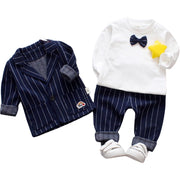 セットアップ 3点セット スーツ トップス トレーナー 長袖 長ズボン ジャケット パンツ キッズ ベビー 子供服 男の子 女の子 おしゃれ かっこいい 蝶ネクタイ ピンストライプ ポケット カジュアル フォーマル きちんと感