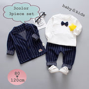 セットアップ 3点セット スーツ トップス トレーナー 長袖 長ズボン ジャケット パンツ キッズ ベビー 子供服 男の子 女の子 おしゃれ かっこいい 蝶ネクタイ ピンストライプ ポケット カジュアル フォーマル きちんと感