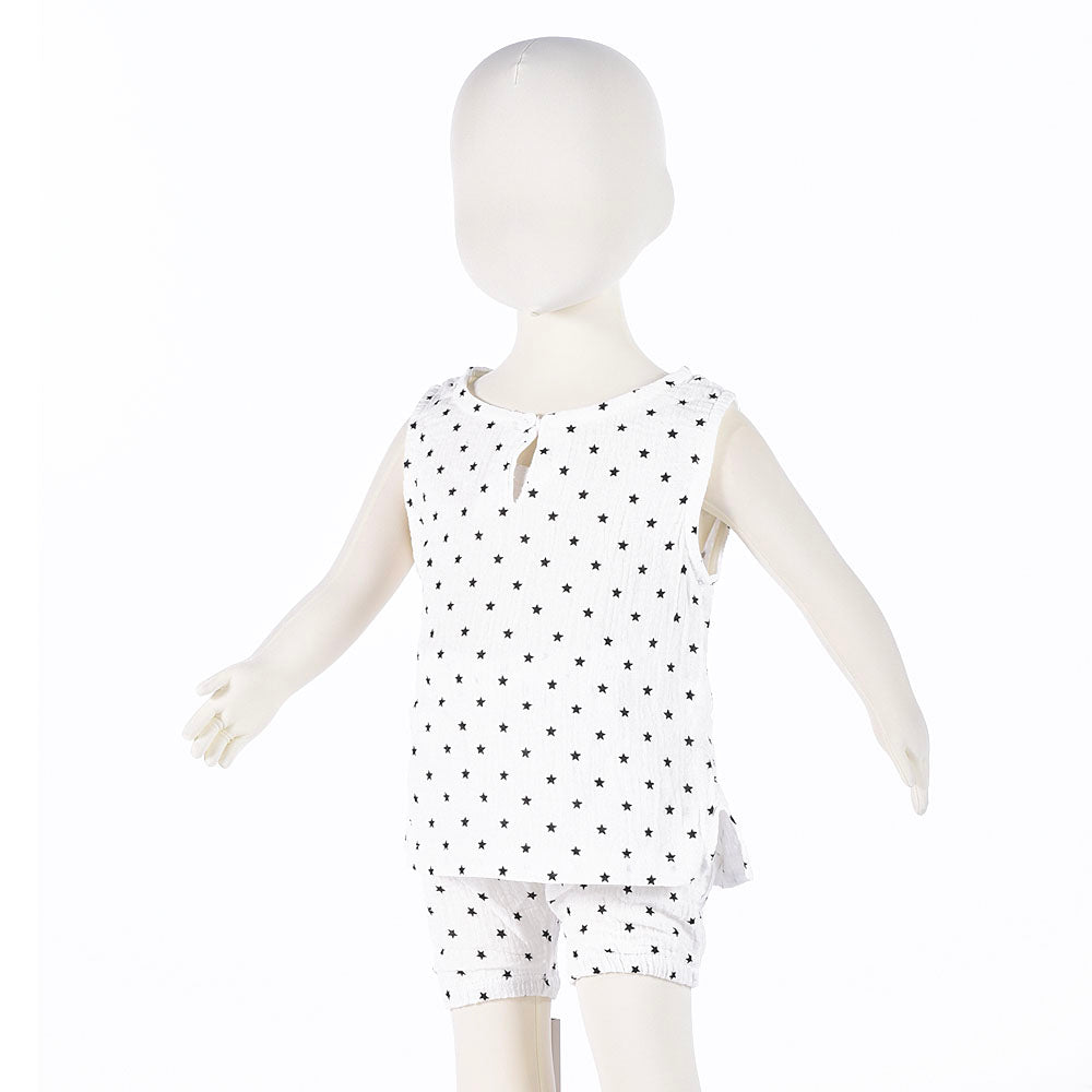 上下セット セットアップ ノースリーブ タンクトップ ショートパンツ 子供用 トップス ボトムス 半ズボン 短パン ウエストゴム ティアドロッププラケット 夏 星柄 スター 三角 トライアングル おしゃれ カジュアル 男の子 女の子 男児 女児 キッズ 子供服 子ども服 こども服 80cm 90cm 100cm 110cm 120cm 白 灰色