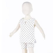 上下セット セットアップ ノースリーブ タンクトップ ショートパンツ 子供用 トップス ボトムス 半ズボン 短パン ウエストゴム ティアドロッププラケット 夏 星柄 スター 三角 トライアングル おしゃれ カジュアル 男の子 女の子 男児 女児 キッズ 子供服 子ども服 こども服 80cm 90cm 100cm 110cm 120cm 白 灰色