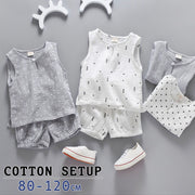 上下セット セットアップ ノースリーブ タンクトップ ショートパンツ 子供用 トップス ボトムス 半ズボン 短パン ウエストゴム ティアドロッププラケット 夏 星柄 スター 三角 トライアングル おしゃれ カジュアル 男の子 女の子 男児 女児 キッズ 子供服 子ども服 こども服 80cm 90cm 100cm 110cm 120cm 白 灰色