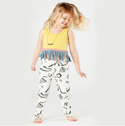 セットアップ 2点セット 子供服 キッズ ベビー 女の子 タンクトップ 長ズボン スパッツ フリンジ へそ出し 短め丈 おしゃれ ラウンドネック タッセル ノースリーブ 上下セット プリント柄 かわいい カジュアル 普段使い デイリー お出かけ