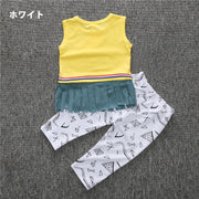 セットアップ 2点セット 子供服 キッズ ベビー 女の子 タンクトップ 長ズボン スパッツ フリンジ へそ出し 短め丈 おしゃれ ラウンドネック タッセル ノースリーブ 上下セット プリント柄 かわいい カジュアル 普段使い デイリー お出かけ