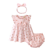 セットアップ 3点セット ベビー 赤ちゃん キッズ 女の子 子供服 ワンピース ノースリーブ フリル袖 リボン かぼちゃパンツ ブルマパンツ 薄手 かわいい