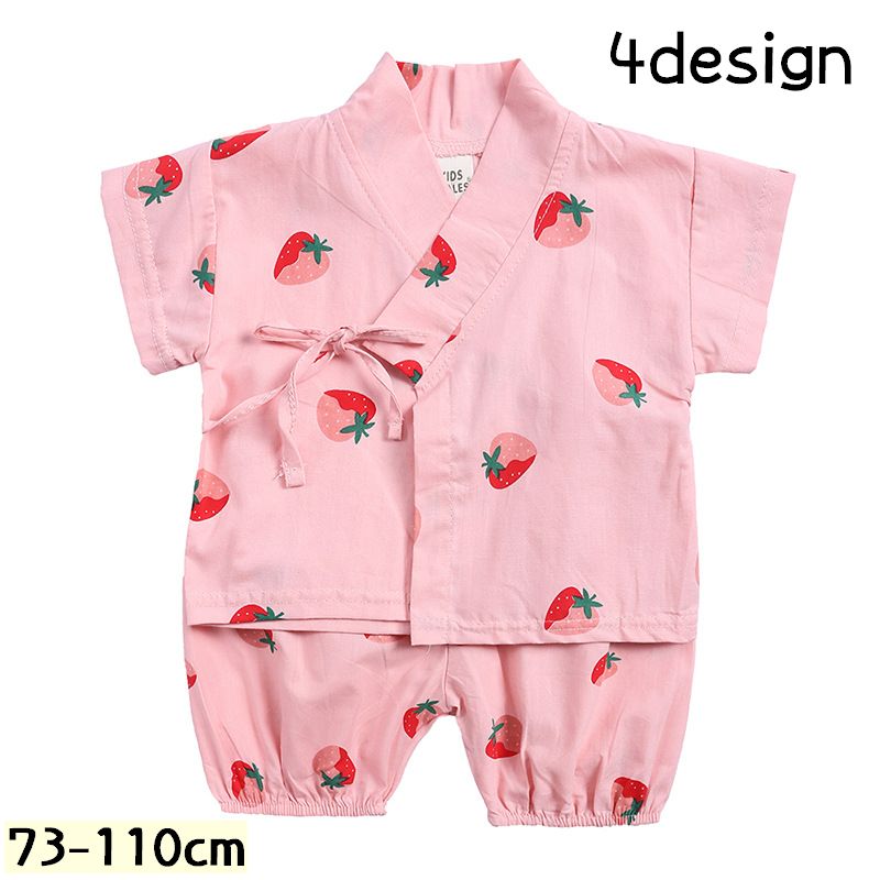 セットアップ 甚平 上下セット ベビー キッズ 子供服 女の子 男の子 パジャマ ルームウェア 半袖 半ズボン 短パン 前開き クマ いちご かわいい おしゃれ 和服 夏服