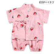 セットアップ 甚平 上下セット ベビー キッズ 子供服 女の子 男の子 パジャマ ルームウェア 半袖 半ズボン 短パン 前開き クマ いちご かわいい おしゃれ 和服 夏服