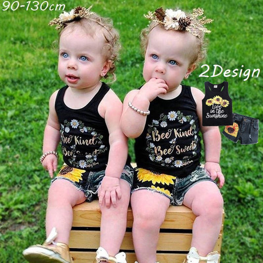 子供用セットアップ 上下セット タンクトップ ショートパンツ カットオフジーンズ 短パン 商品画像