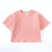 パジャマ 上下セット 半袖 長ズボン キッズ ベビー 子供服 女の子 男の子 ルームウェア 寝間着 部屋着 フリル袖 ロングパンツ プルオーバー ラウンドネック トップス ボトムス ウエストゴム 無地 ソリッドカラー 寝巻き 可愛い シンプル 女子 男子 こども服