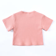 パジャマ 上下セット 半袖 長ズボン キッズ ベビー 子供服 女の子 男の子 ルームウェア 寝間着 部屋着 フリル袖 ロングパンツ プルオーバー ラウンドネック トップス ボトムス ウエストゴム 無地 ソリッドカラー 寝巻き 可愛い シンプル 女子 男子 こども服