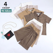 セットアップ 上下セット 子供服 ポロシャツ 短パン 半袖 半ズボン ショートパンツ キッズ ベビー ジュニア 女の子 男の子 プルオーバー トップス ボトムス ハーフボタン ポケット付き 無地 ソリッドカラー シンプル 着回し カジュアル 女子 男子 こども服