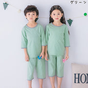 子供用パジャマ 上下セット 7分袖トップス プルオーバー 膝丈ズボン 膝下 ハーフパンツ ラウンドネック ルームウエア ウエストゴム リンクコーデ キッズ ジュニア 寝間着 寝巻き ルームウェア シンプル 無地 プリント 動物 薄手 夏 カジュアル おしゃれ 可愛い かわいい デザイン豊富 女の子 男の子 女児 男児 子供服 子ども服 こども服 高学年 中学生 90cm 100cm 110cm 120cm 130cm 140cm 150cm 160cm
