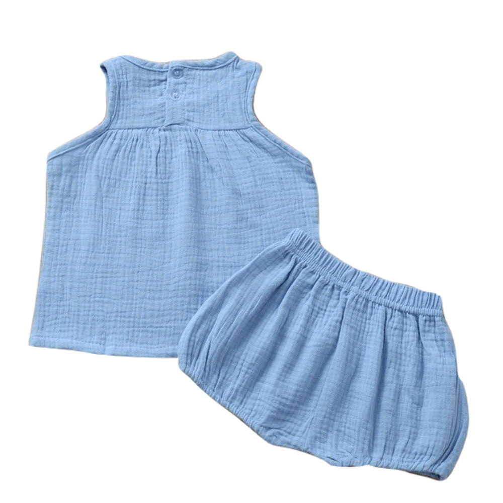 セットアップ 子供用 子供服 キッズ ノースリーブ ショートパンツ ブルー グリーン マスタード ピンク ホワイト 夏 上下セット 通気性 お出かけシーン