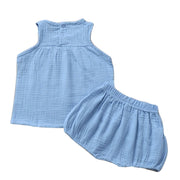 セットアップ 子供用 子供服 キッズ ノースリーブ ショートパンツ ブルー グリーン マスタード ピンク ホワイト 夏 上下セット 通気性 お出かけシーン