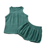 セットアップ 子供用 子供服 キッズ ノースリーブ ショートパンツ ブルー グリーン マスタード ピンク ホワイト 夏 上下セット 通気性 お出かけシーン