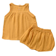 セットアップ 子供用 子供服 キッズ ノースリーブ ショートパンツ ブルー グリーン マスタード ピンク ホワイト 夏 上下セット 通気性 お出かけシーン