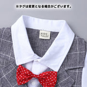 セットアップ シャツ 半袖 半ズボン キッズ ベビー 3点セット 蝶ネクタイ付き 男の子 丸襟 フェイクレイヤード ブレザー風 チェック柄 水玉 ドット カジュアル シンプル かわいい キュート おしゃれ おでかけ お祝い お誕生日会 発表会 子供服 子供用 80cm 90cm 100cm 110cm