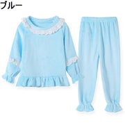 パジャマ 長袖 フリル 姫 プリンセス キッズ 子供 女の子 女児 かわいい お洒落 暖かい フリース ピンク ブルー パープル