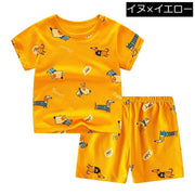 ルームウェア 部屋着 パジャマ 上下 セットアップ キッズ 子供服 春夏 薄手 メッシュ 可愛い プリント 半袖 半ズボン 寝巻き ナイトウェア トップス Tシャツ カットソー プルオーバー ボトムス ショートパンツ 短パン 通気性 ラウンドネック 丸首 ウエストゴム ボーダー 恐竜 動物 花 ロゴ かわいい おしゃれ ジュニア ベビー 子ども こども 幼児 女の子 男の子