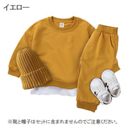 セットアップ トレーナー ロングパンツ 2点セット キッズ ベビー 子供用 男の子 女の子 長袖 長ズボン スウェット レイヤード風 重ね着風 無地 カジュアル シンプル