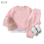 セットアップ トレーナー ロングパンツ 2点セット キッズ ベビー 子供用 男の子 女の子 長袖 長ズボン スウェット レイヤード風 重ね着風 無地 カジュアル シンプル