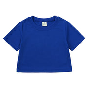セットアップ 上下セット キッズ 子供服 2点セット トップス ボトムス 単色 無地 ショート丈 半袖 ラウンドネック ワイドパンツ ロングパンツ フレアパンツ ウエストゴム 長ズボン リブ生地 へそ出し 肌見せ かわいい おしゃれ シンプル お出かけ イベント ダンス 発表会 青 緑 橙 ローズ