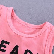 セットアップ カットソー タンクトップ ノースリーブ ブルマ ショート丈 へそ出し ラウンドネック 夏服 上下セット キッズ ベビー アルファベット フリンジ かわいい 70 80 90 100 ビーチ 子供服
