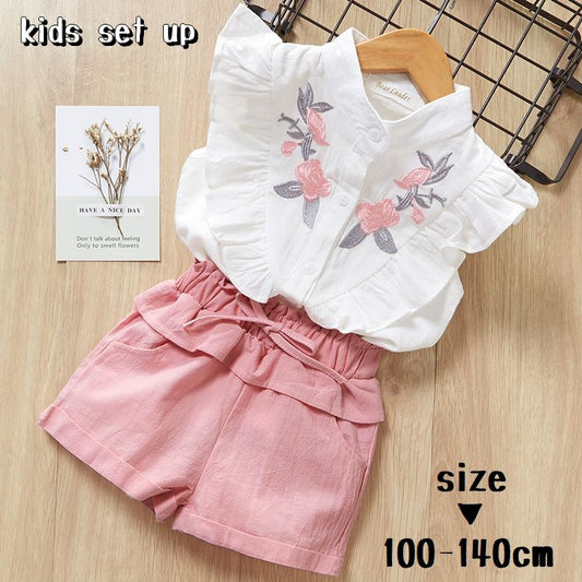 セットアップ 上下セット 子供服 キッズ ブラウス ショートパンツ 商品画像