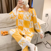 パジャマ 寝間着 レディース ルームウエア 長袖 長ズボン セットアップ 春夏 スクエアネック レース フリル リボン柄 カラーブロック プルオーバー 部屋着 ナイトウエア 黄色 イエロー 女性用 可愛い