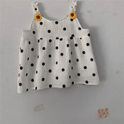 セットアップ 上下セット キャミソール ショートパンツ 2点セット キッズ 子供服 ベビー 赤ちゃん 女の子 トップス ボトムス ノースリーブ Uネック 袖なし ギャザー 水玉 ドット ひまわり ウエストゴム ブルマパンツ キュート ガーリー おしゃれ かわいい お出かけ 夏 白