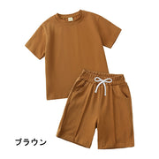 セットアップ 上下セット ２点セット ルームウェア パジャマ キッズ ベビー 子供 女の子 トップス ボトムス 半袖 Tシャツ ショートパンツ 短パン 丸首 無地 単色 シンプル かっこいい かわいい おしゃれ シンプル