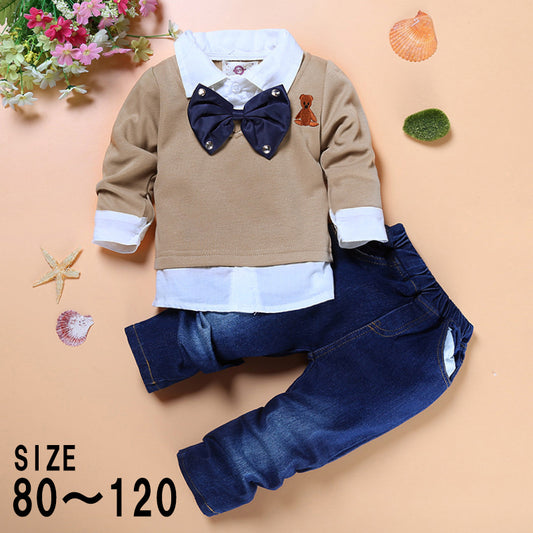 長袖シャツジーンズ２ピース 重ね着風セットアップ 幼児 子供服 キッズ 重ね着風長袖 商品画像