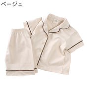 パジャマ 上下セット キッズ ベビー 男の子 女の子 子供服 トップス ボトムス 半袖 半ズボン ショートパンツ ナイトウェア ルームウェア 前開き ボタン 襟付き 春夏 かわいい シンプル