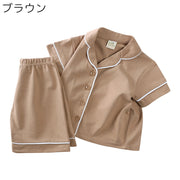パジャマ 上下セット キッズ ベビー 男の子 女の子 子供服 トップス ボトムス 半袖 半ズボン ショートパンツ ナイトウェア ルームウェア 前開き ボタン 襟付き 春夏 かわいい シンプル
