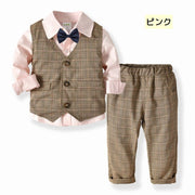 スーツ セットアップ 3点セット フォーマル ベスト ジレ 長ズボン シャツ キッズ 男の子 女の子 子供服 おしゃれ チョッキ 蝶ネクタイ ロングパンツ セレモニー 七五三 入園式 入学式 発表会 結婚式 三つボタン かっこいい