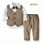 スーツ セットアップ 3点セット フォーマル ベスト ジレ 長ズボン シャツ キッズ 男の子 女の子 子供服 おしゃれ チョッキ 蝶ネクタイ ロングパンツ セレモニー 七五三 入園式 入学式 発表会 結婚式 三つボタン かっこいい