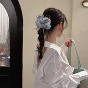 シュシュ 2個セット レディース 女性 ヘアアクセサリー 揺れるリボン 大きめリボン フェイクパール ブラック ライトブルー ブルー まとめ髪 ヘアアレンジ きれいめ 上品 おしゃれ かわいい プレゼント 贈り物 プチギフト
