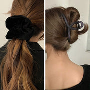 シュシュ バンスクリップ 2点セット レディース 女性 ヘアアクセサリー 大きめ ベロア調 クロス ブラウンマーブル つや消し まとめ髪 ヘアアレンジ きれいめ 上品 おしゃれ かわいい