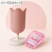文具セット 2点セット キッズ 子供 ペンスタンド 消しゴムカスクリーナー チューリップ 花型 卓上クリーナー 文房具 かわいい 女の子 小学生 学校 学習 新学期 プレゼント ギフト