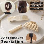 送料無料 ヘアアクセサリー 3点セット レディース ヘアクリップ ポニーフック バレッタ 髪飾り まとめ髪 髪留め 大人 きれいめ シンプル おしゃれ ブラック ブラウン ベージュ