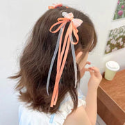 キッズ ヘアアクセサリー ヘアゴム ロングリボンヘアクリップ 2種類セット 子供用 女の子 女子 ニュアンスカラー 髪飾り 髪留め かわいい おしゃれ キュート お呼ばれ 普段使い