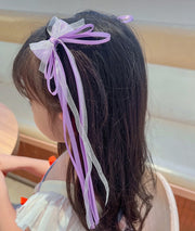 キッズ ヘアアクセサリー ヘアゴム ロングリボンヘアクリップ 2点セット 子供用 女の子 女子 ニュアンスカラー 髪飾り 髪留め かわいい おしゃれ キュート お呼ばれ 普段使い