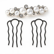 ヘアアクセサリー 2種セット レディース 女性 まとめ髪用 コーム  パール調 バレッタ ラインストーン 髪飾り 髪留め 結婚式 入学式 卒業式 発表会 フォーマル きれいめ おしゃれ