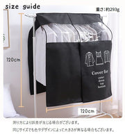 クローゼット収納セット 衣類 バッグ収納 2点セット ハンガーラックカバー 洋服カバー 吊り下げバッグ収納 バッグ収納ハンガー 3段 両面 クリア窓 衣替え ほこり対策 整理整頓 省スペース