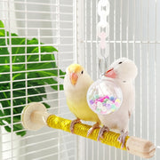 鳥用おもちゃ 2点セット 木製止まり木 鈴付き ボール型おもちゃ 吊り下げ フック付き ケージ用 小鳥 インコ 文鳥 オウム ペット用品