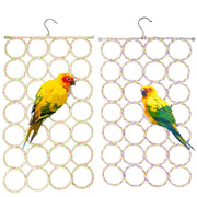鳥用おもちゃ 2点セット クライミングネット 梅型ミラー 鈴付き バードトイ 吊り下げ フック付き ハンギングネット 止まり木 ロープ 鳥かご インコ オウム 小鳥 ペットグッズ